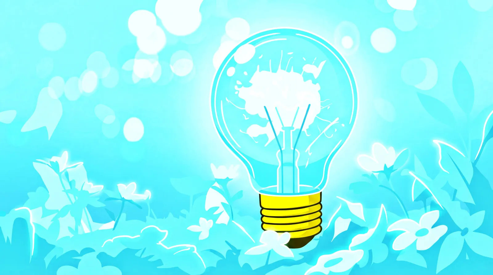 Glowing lightbulb sitting in foliage, symbolizing AI-powered growth.